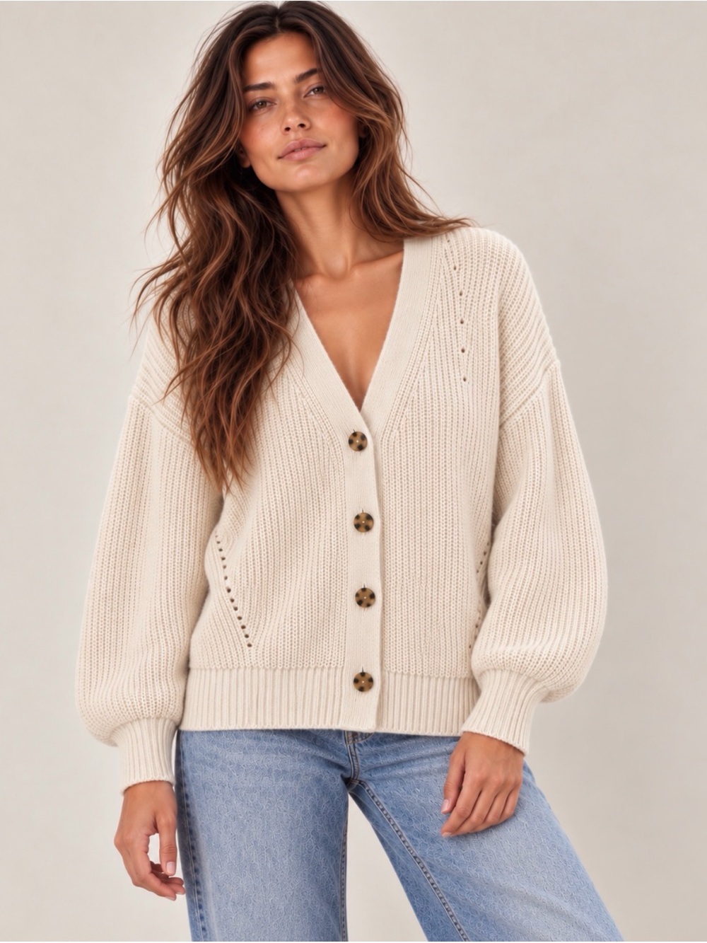 GAP 100% Cotton Oversized Chunky Knit Ribbed Button-Front Cardigan Cream S